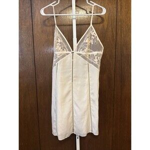 Calvin Klein Lacy Babydoll Slip Dress Ivory Lg Lace Embroidery Sheer coquette
